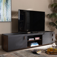 Baxton Studio BR3TV313-Columbia/Dark Grey-TV Rikke Modern and Contemporary Two-Tone Gray and Walnut Finished Wood 2-Drawer TV Stand